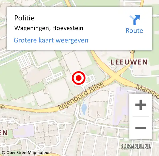 Locatie op kaart van de 112 melding: Politie Wageningen, Hoevestein op 19 januari 2023 14:41