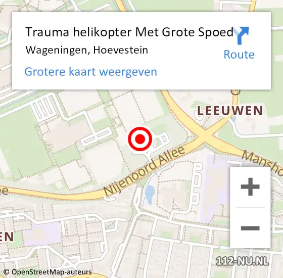 Locatie op kaart van de 112 melding: Trauma helikopter Met Grote Spoed Naar Wageningen, Hoevestein op 19 januari 2023 14:45