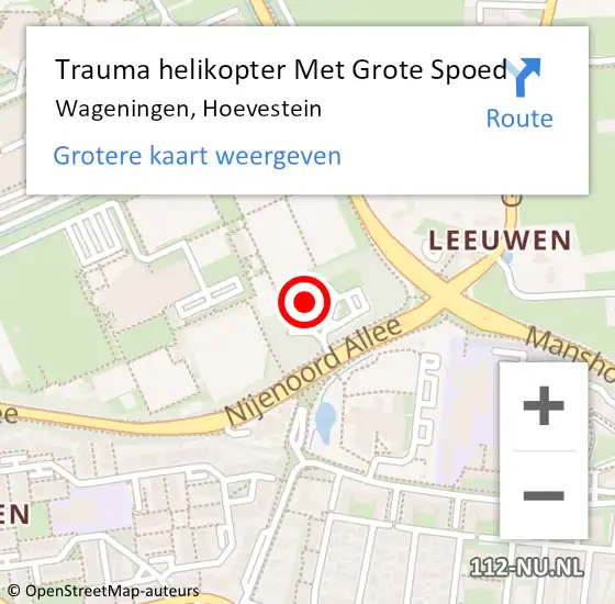 Locatie op kaart van de 112 melding: Trauma helikopter Met Grote Spoed Naar Wageningen, Hoevestein op 19 januari 2023 14:51