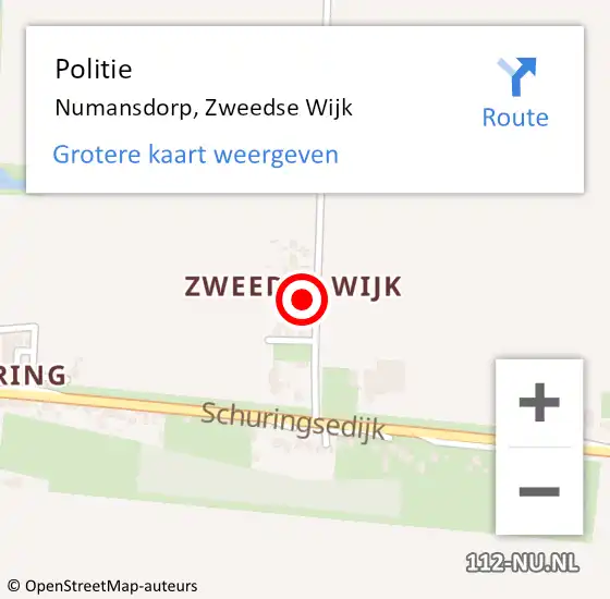 Locatie op kaart van de 112 melding: Politie Numansdorp, Zweedse Wijk op 19 januari 2023 14:55