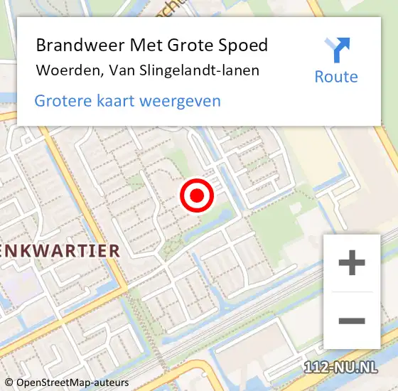 Locatie op kaart van de 112 melding: Brandweer Met Grote Spoed Naar Woerden, Van Slingelandt-lanen op 19 januari 2023 14:56