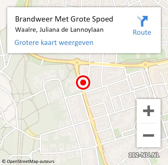 Locatie op kaart van de 112 melding: Brandweer Met Grote Spoed Naar Waalre, Juliana de Lannoylaan op 19 januari 2023 14:59