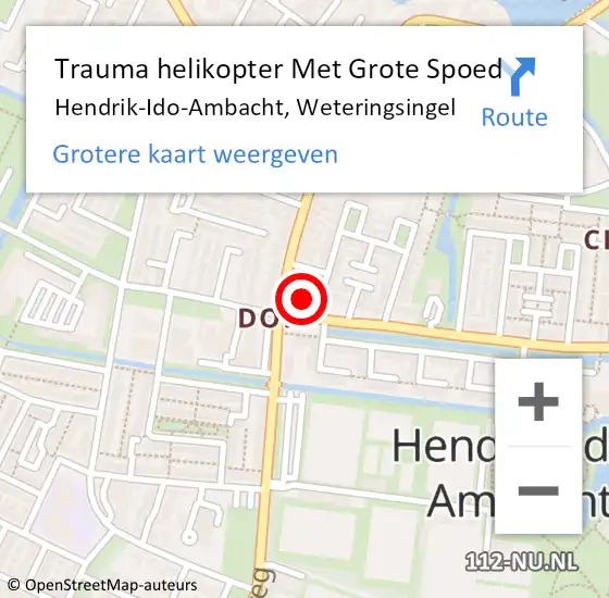 Locatie op kaart van de 112 melding: Trauma helikopter Met Grote Spoed Naar Hendrik-Ido-Ambacht, Weteringsingel op 19 januari 2023 15:02