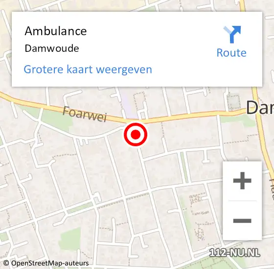 Locatie op kaart van de 112 melding: Ambulance Damwoude op 12 augustus 2014 17:42