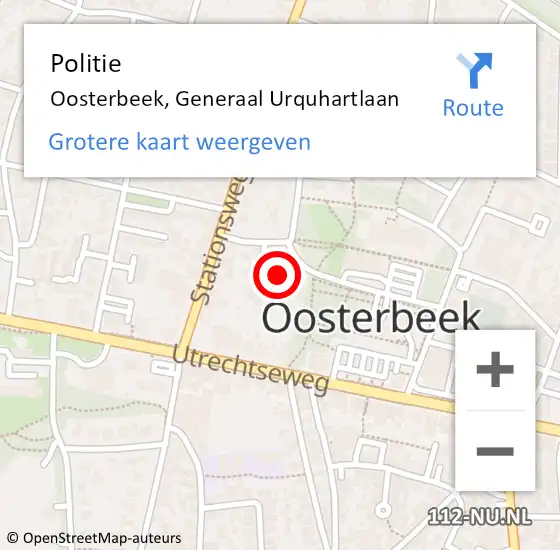 Locatie op kaart van de 112 melding: Politie Oosterbeek, Generaal Urquhartlaan op 19 januari 2023 15:57