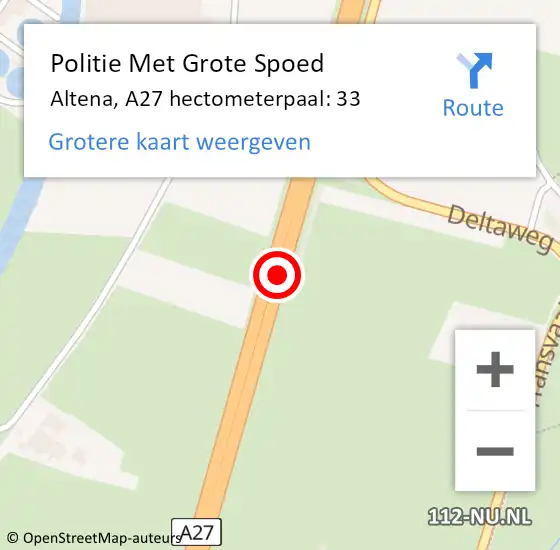 Locatie op kaart van de 112 melding: Politie Met Grote Spoed Naar Altena, A27 hectometerpaal: 33 op 19 januari 2023 15:58