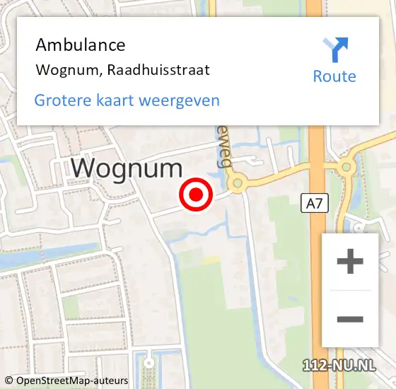 Locatie op kaart van de 112 melding: Ambulance Wognum, Raadhuisstraat op 19 januari 2023 16:20