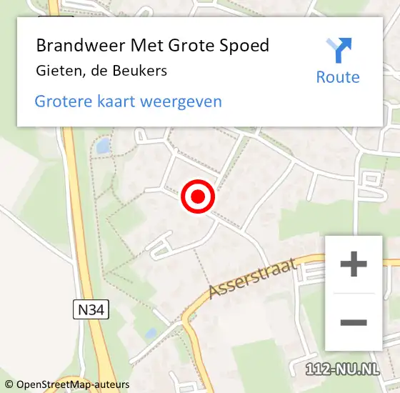 Locatie op kaart van de 112 melding: Brandweer Met Grote Spoed Naar Gieten, de Beukers op 19 januari 2023 16:20