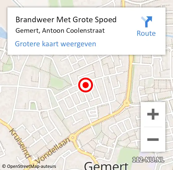 Locatie op kaart van de 112 melding: Brandweer Met Grote Spoed Naar Gemert, Antoon Coolenstraat op 19 januari 2023 16:34