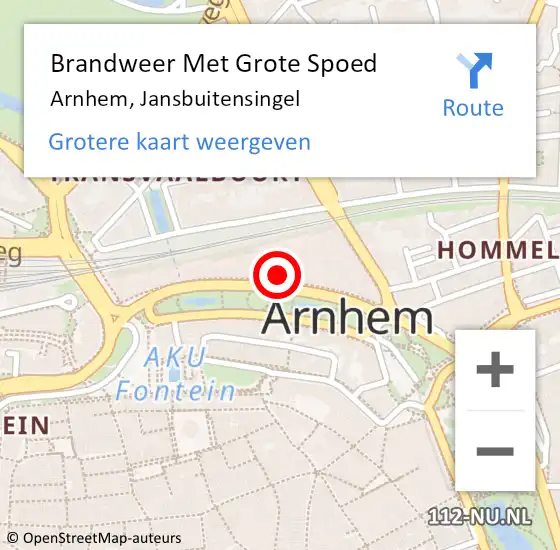 Locatie op kaart van de 112 melding: Brandweer Met Grote Spoed Naar Arnhem, Jansbuitensingel op 19 januari 2023 16:44