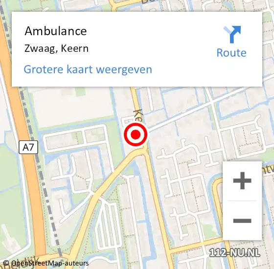 Locatie op kaart van de 112 melding: Ambulance Zwaag, Keern op 19 januari 2023 16:59