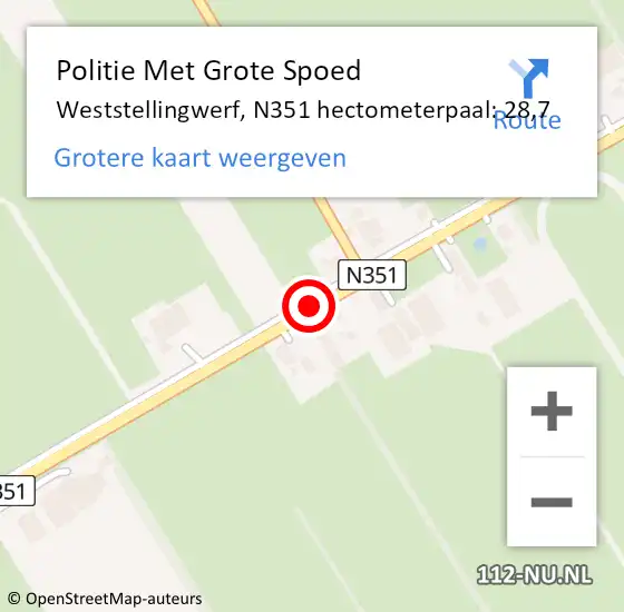 Locatie op kaart van de 112 melding: Politie Met Grote Spoed Naar Weststellingwerf, N351 hectometerpaal: 28,7 op 19 januari 2023 17:02