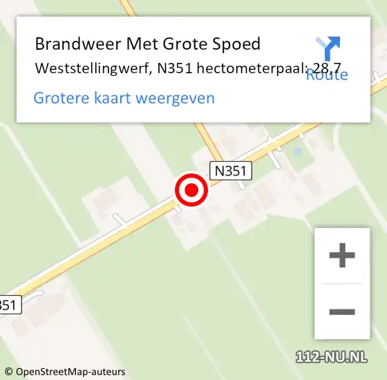 Locatie op kaart van de 112 melding: Brandweer Met Grote Spoed Naar Weststellingwerf, N351 hectometerpaal: 28,7 op 19 januari 2023 17:02