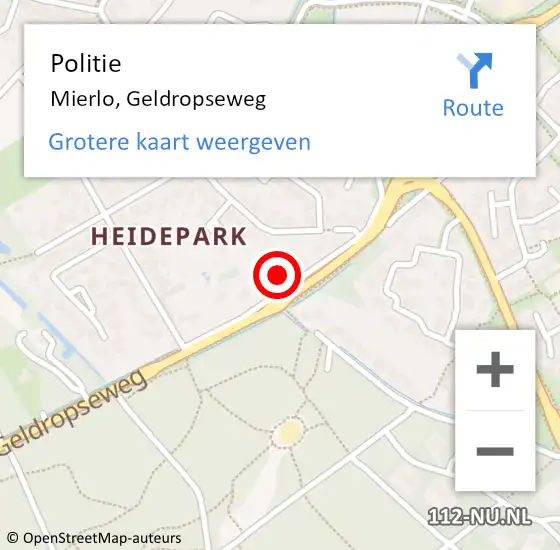 Locatie op kaart van de 112 melding: Politie Mierlo, Geldropseweg op 19 januari 2023 17:03
