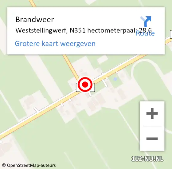 Locatie op kaart van de 112 melding: Brandweer Weststellingwerf, N351 hectometerpaal: 28,6 op 19 januari 2023 17:04