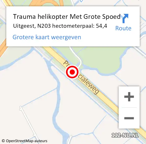 Locatie op kaart van de 112 melding: Trauma helikopter Met Grote Spoed Naar Uitgeest, N203 hectometerpaal: 54,4 op 19 januari 2023 17:48