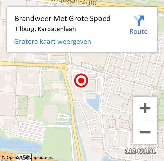 Locatie op kaart van de 112 melding: Brandweer Met Grote Spoed Naar Tilburg, Karpatenlaan op 19 januari 2023 18:03