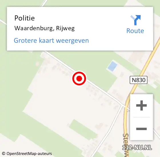 Locatie op kaart van de 112 melding: Politie Waardenburg, Rijweg op 19 januari 2023 18:19