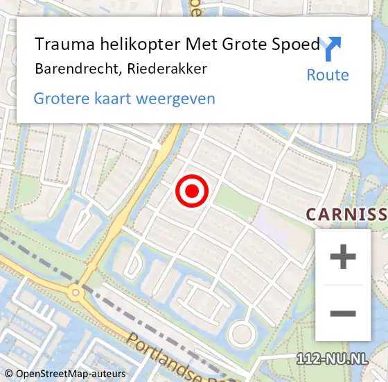 Locatie op kaart van de 112 melding: Trauma helikopter Met Grote Spoed Naar Barendrecht, Riederakker op 19 januari 2023 18:22