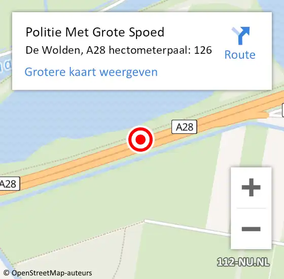Locatie op kaart van de 112 melding: Politie Met Grote Spoed Naar De Wolden, A28 hectometerpaal: 126 op 19 januari 2023 18:27