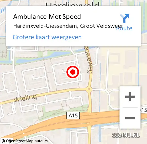 Locatie op kaart van de 112 melding: Ambulance Met Spoed Naar Hardinxveld-Giessendam, Groot Veldsweer op 19 januari 2023 18:27