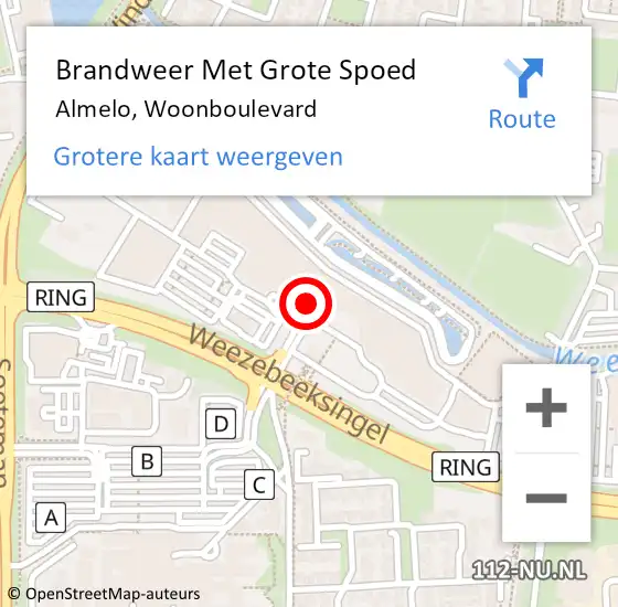 Locatie op kaart van de 112 melding: Brandweer Met Grote Spoed Naar Almelo, Woonboulevard op 19 januari 2023 19:58