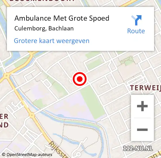 Locatie op kaart van de 112 melding: Ambulance Met Grote Spoed Naar Culemborg, Bachlaan op 19 januari 2023 20:02