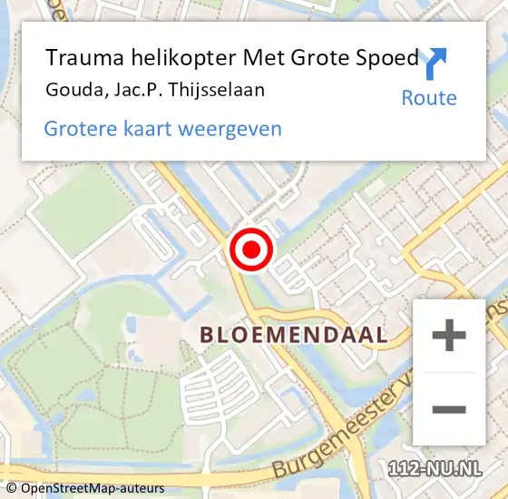 Locatie op kaart van de 112 melding: Trauma helikopter Met Grote Spoed Naar Gouda, Jac.P. Thijsselaan op 19 januari 2023 20:26