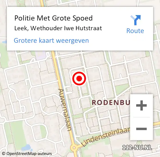 Locatie op kaart van de 112 melding: Politie Met Grote Spoed Naar Leek, Wethouder Iwe Hutstraat op 19 januari 2023 20:34