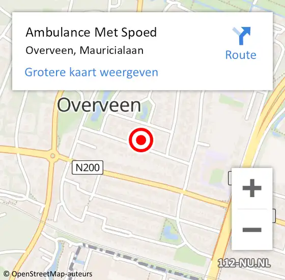 Locatie op kaart van de 112 melding: Ambulance Met Spoed Naar Overveen, Mauricialaan op 19 januari 2023 20:50