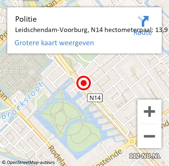 Locatie op kaart van de 112 melding: Politie Leidschendam-Voorburg, N14 hectometerpaal: 13,9 op 19 januari 2023 21:04