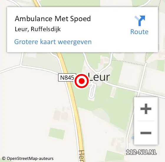 Locatie op kaart van de 112 melding: Ambulance Met Spoed Naar Leur, Ruffelsdijk op 19 januari 2023 21:10