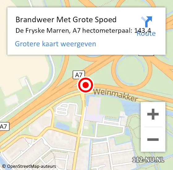 Locatie op kaart van de 112 melding: Brandweer Met Grote Spoed Naar De Fryske Marren, A7 hectometerpaal: 143,4 op 19 januari 2023 21:29