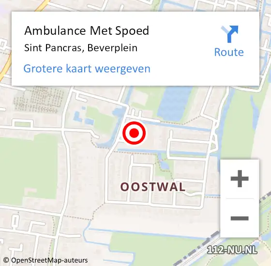 Locatie op kaart van de 112 melding: Ambulance Met Spoed Naar Sint Pancras, Beverplein op 19 januari 2023 21:54