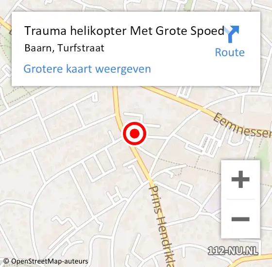 Locatie op kaart van de 112 melding: Trauma helikopter Met Grote Spoed Naar Baarn, Turfstraat op 19 januari 2023 22:05