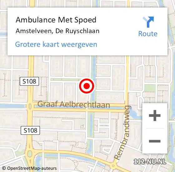 Locatie op kaart van de 112 melding: Ambulance Met Spoed Naar Amstelveen, De Ruyschlaan op 19 januari 2023 22:54