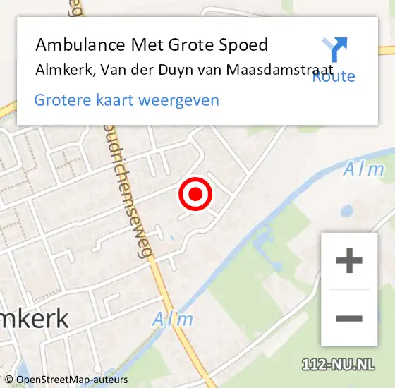 Locatie op kaart van de 112 melding: Ambulance Met Grote Spoed Naar Almkerk, Van der Duyn van Maasdamstraat op 19 januari 2023 23:10