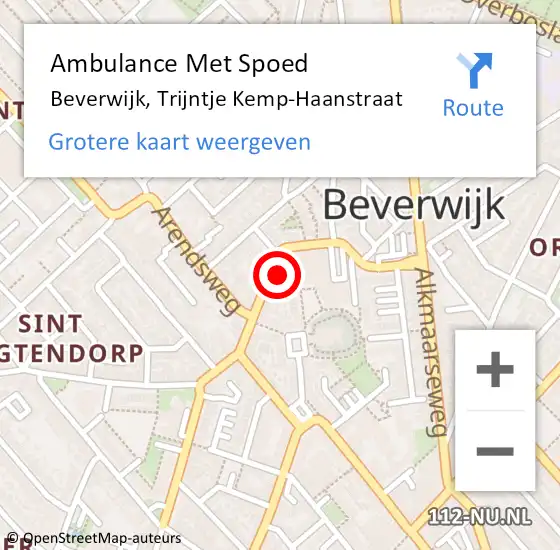 Locatie op kaart van de 112 melding: Ambulance Met Spoed Naar Beverwijk, Trijntje Kemp-Haanstraat op 19 januari 2023 23:34