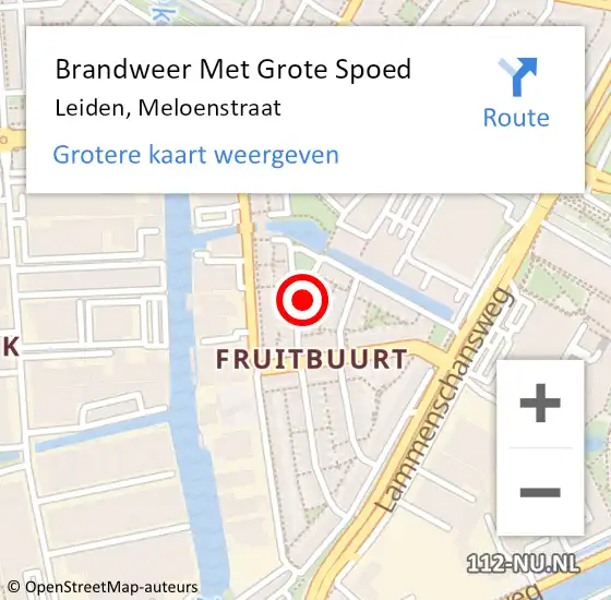 Locatie op kaart van de 112 melding: Brandweer Met Grote Spoed Naar Leiden, Meloenstraat op 20 januari 2023 00:25