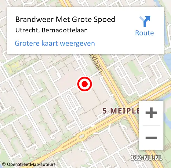 Locatie op kaart van de 112 melding: Brandweer Met Grote Spoed Naar Utrecht, Bernadottelaan op 20 januari 2023 01:56