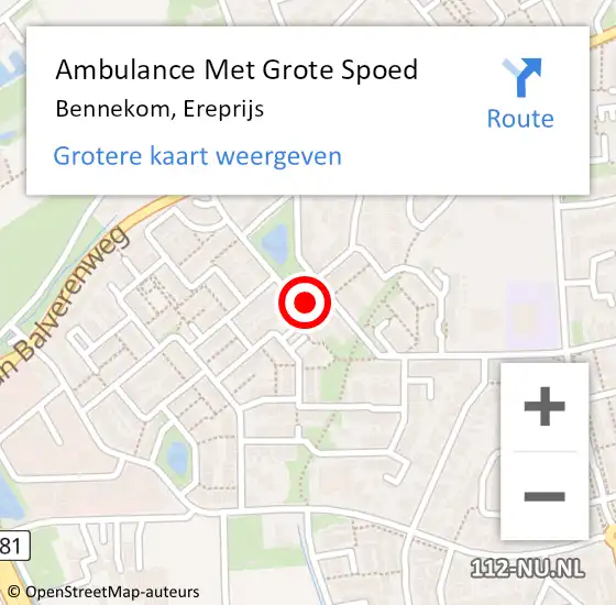 Locatie op kaart van de 112 melding: Ambulance Met Grote Spoed Naar Bennekom, Ereprijs op 20 januari 2023 03:07