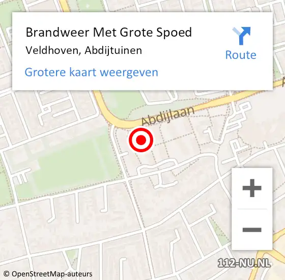 Locatie op kaart van de 112 melding: Brandweer Met Grote Spoed Naar Veldhoven, Abdijtuinen op 20 januari 2023 04:02