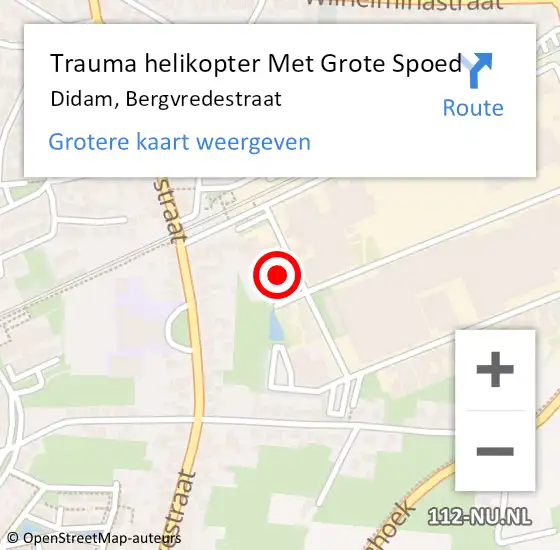 Locatie op kaart van de 112 melding: Trauma helikopter Met Grote Spoed Naar Didam, Bergvredestraat op 20 januari 2023 05:33