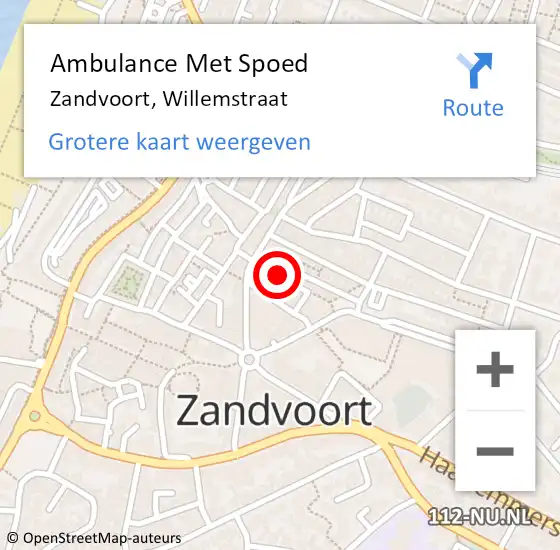 Locatie op kaart van de 112 melding: Ambulance Met Spoed Naar Zandvoort, Willemstraat op 20 januari 2023 05:36