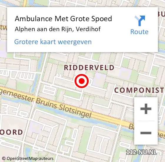 Locatie op kaart van de 112 melding: Ambulance Met Grote Spoed Naar Alphen aan den Rijn, Verdihof op 20 januari 2023 07:56