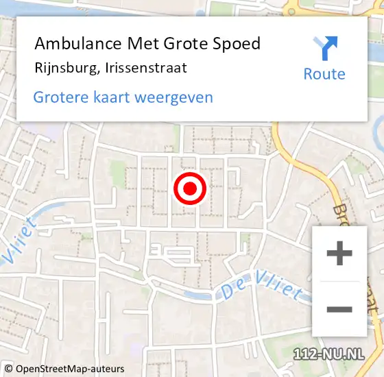 Locatie op kaart van de 112 melding: Ambulance Met Grote Spoed Naar Rijnsburg, Irissenstraat op 20 januari 2023 08:06