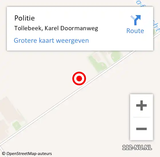 Locatie op kaart van de 112 melding: Politie Tollebeek, Karel Doormanweg op 20 januari 2023 08:42