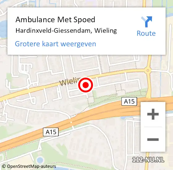Locatie op kaart van de 112 melding: Ambulance Met Spoed Naar Hardinxveld-Giessendam, Wieling op 20 januari 2023 08:49