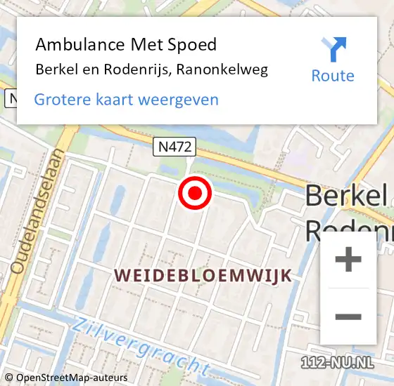 Locatie op kaart van de 112 melding: Ambulance Met Spoed Naar Berkel en Rodenrijs, Ranonkelweg op 20 januari 2023 08:49