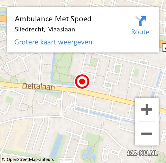 Locatie op kaart van de 112 melding: Ambulance Met Spoed Naar Sliedrecht, Maaslaan op 20 januari 2023 08:52